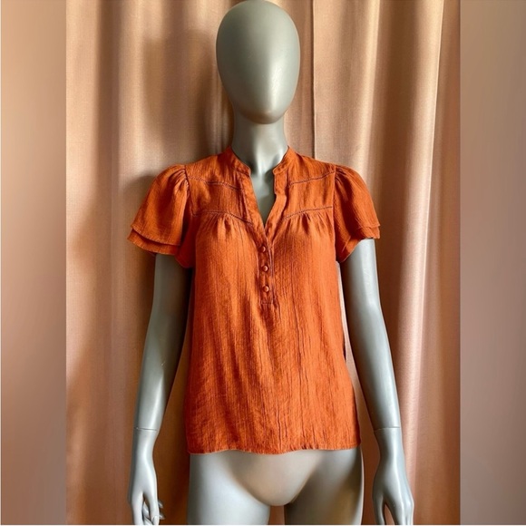 Nanette Lepore Tops - Nanette Lepore Burnt Orange Blouse with Button Detail GUC